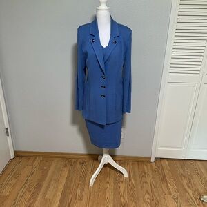 St. John collection in Sky Blue, includes suit jacket, dress, skirt, and pants.